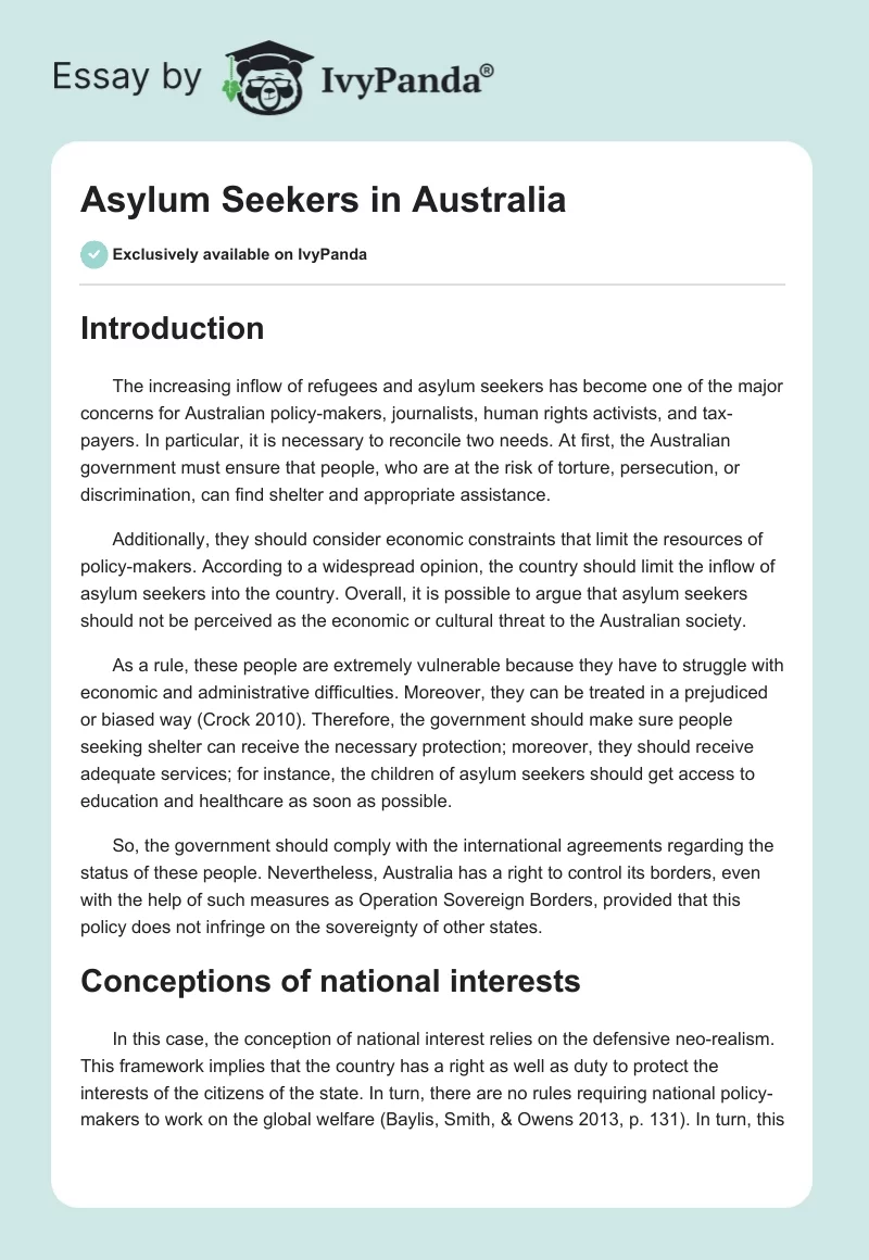 Asylum Seekers in Australia. Page 1