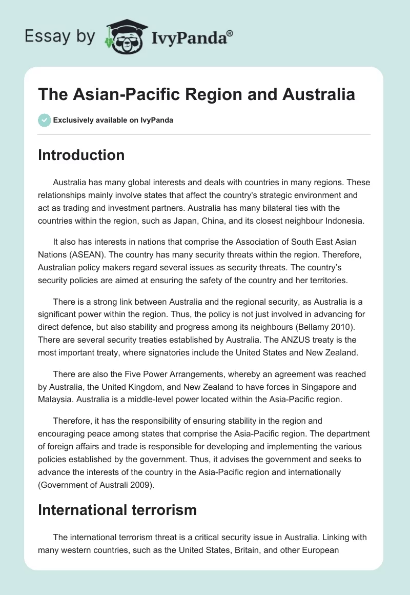 The Asian-Pacific Region and Australia. Page 1