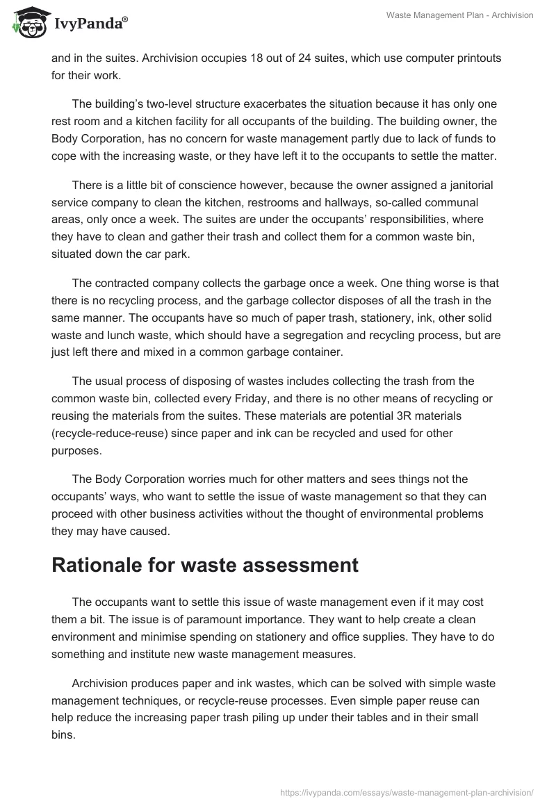 Waste Management Plan - Archivision. Page 2