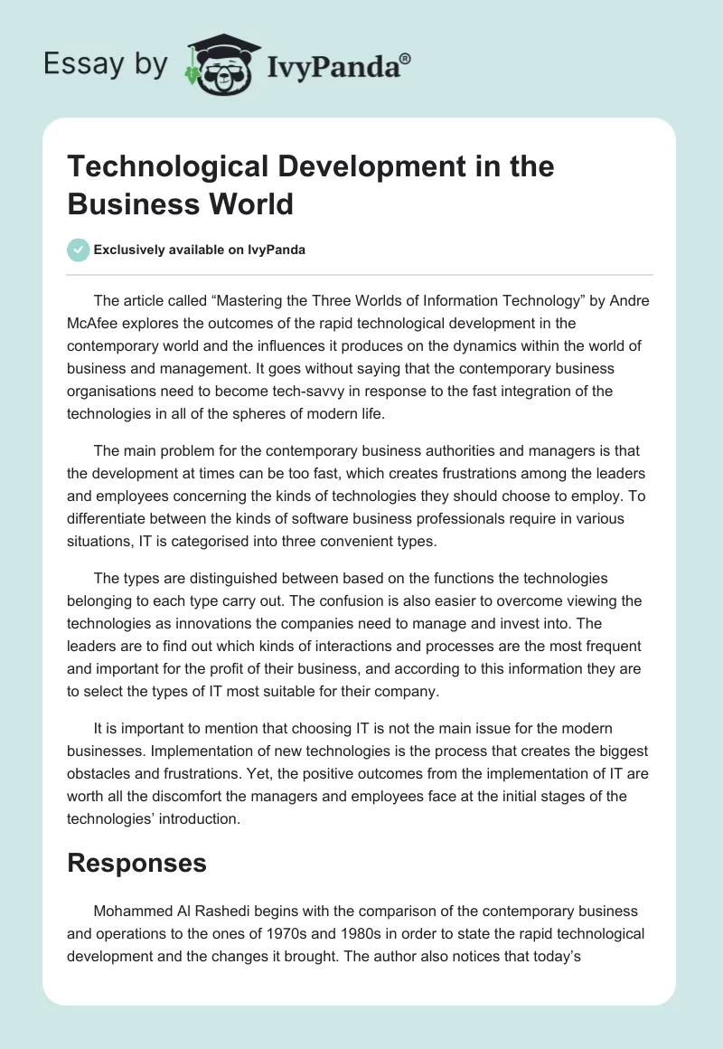 Technological Development in the Business World. Page 1