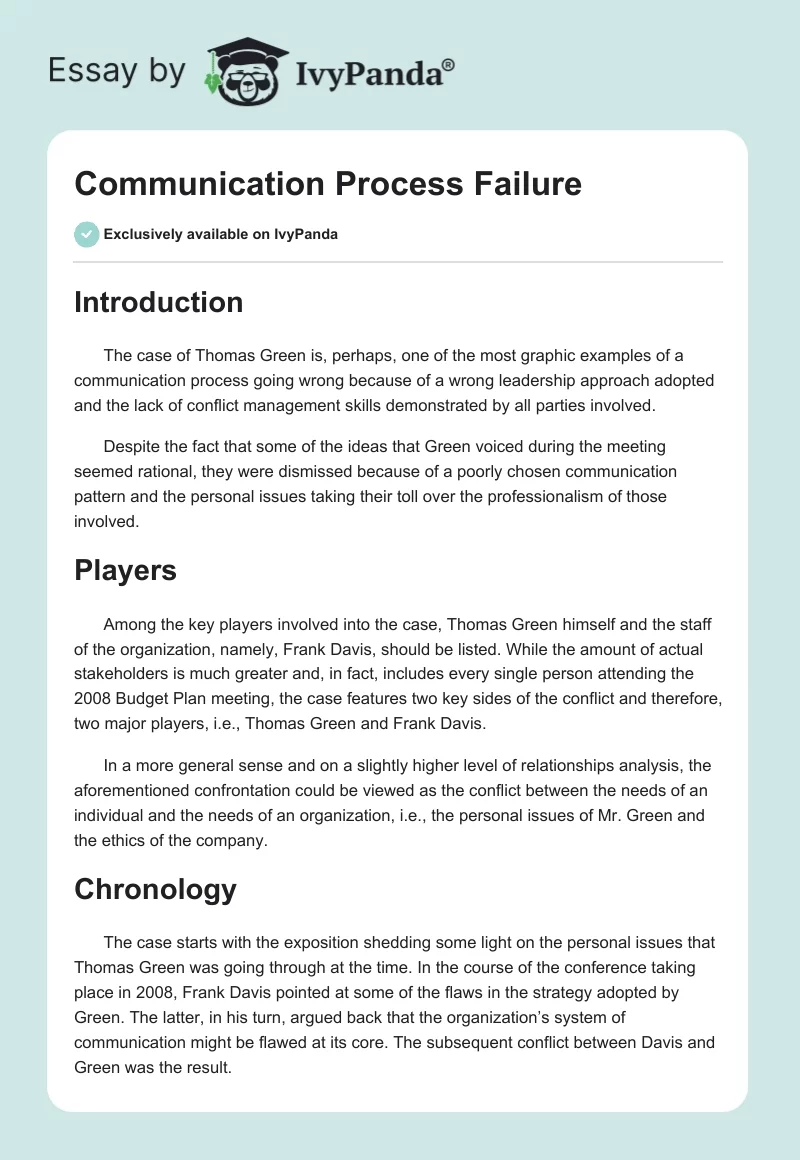 Communication Process Failure. Page 1