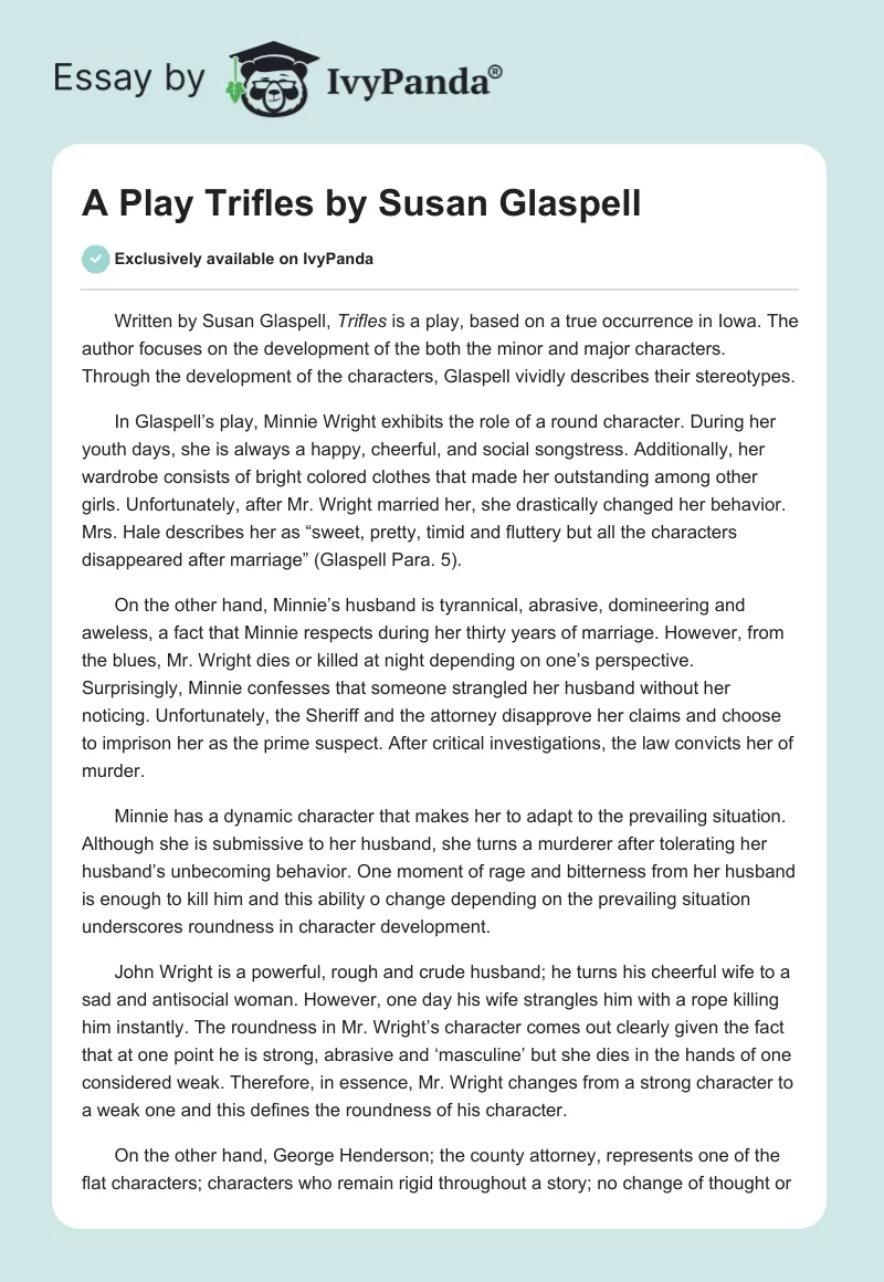 A Play "Trifles" by Susan Glaspell. Page 1