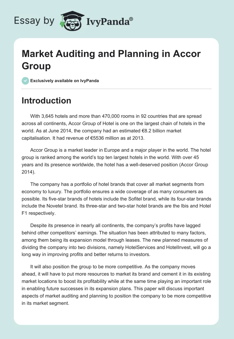Market Auditing and Planning in Accor Group. Page 1