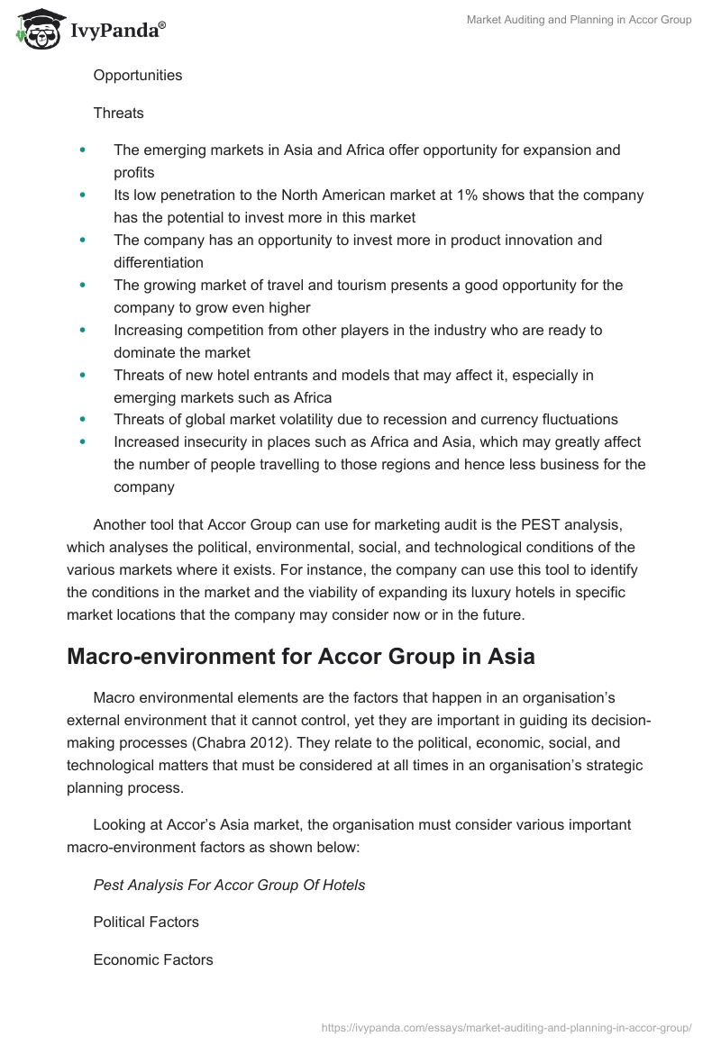 Market Auditing and Planning in Accor Group. Page 4