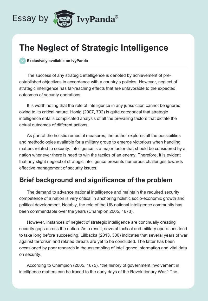 The Neglect of Strategic Intelligence. Page 1