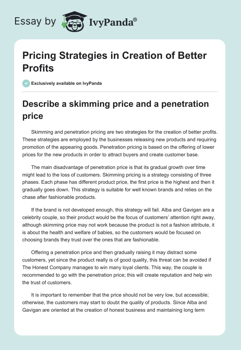Pricing Strategies in Creation of Better Profits. Page 1