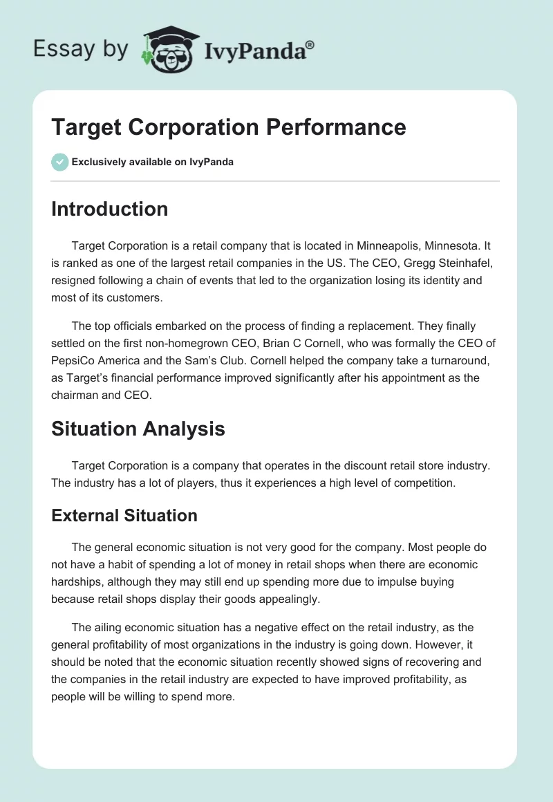 Target Corporation Performance. Page 1