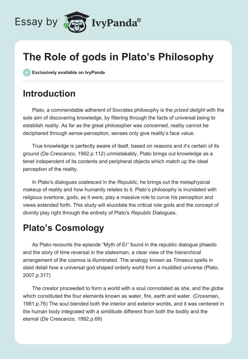 The Role of Gods in Plato’s Philosophy. Page 1