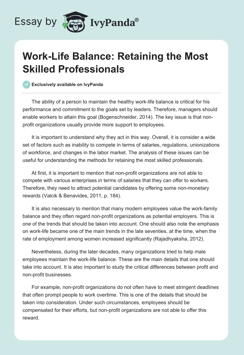 Work-Life Balance: Retaining the Most Skilled Professionals. Page 1