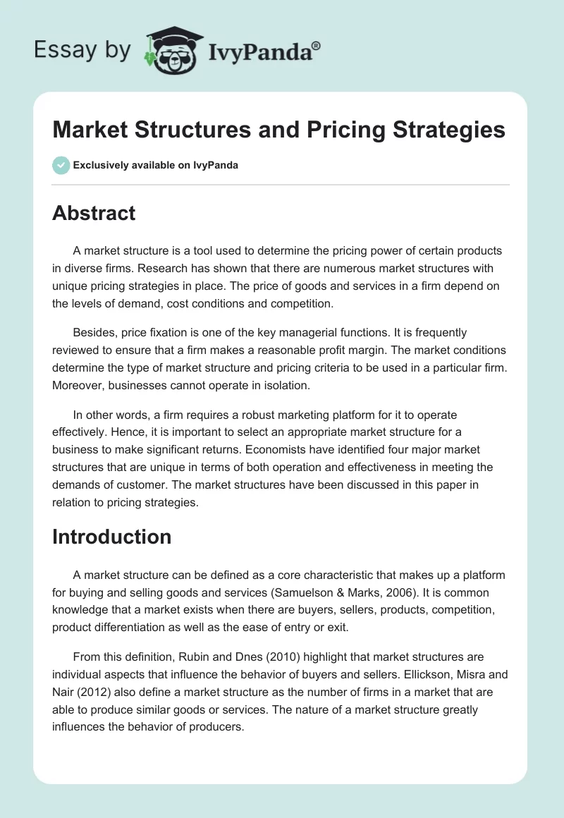 Market Structures and Pricing Strategies. Page 1