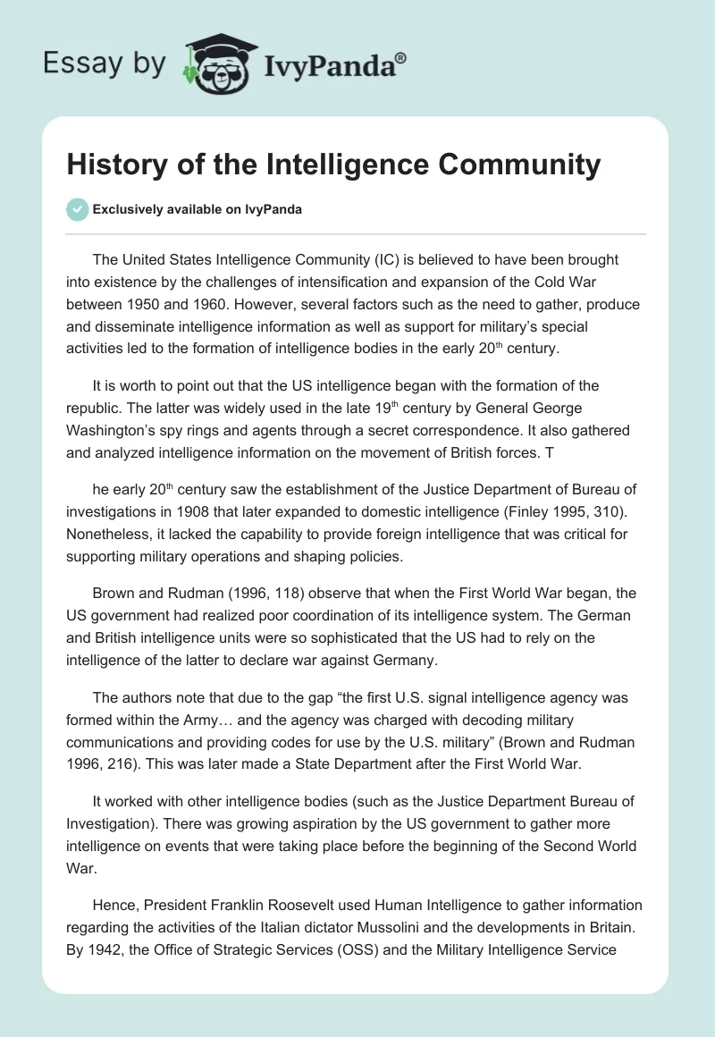 History of the Intelligence Community. Page 1