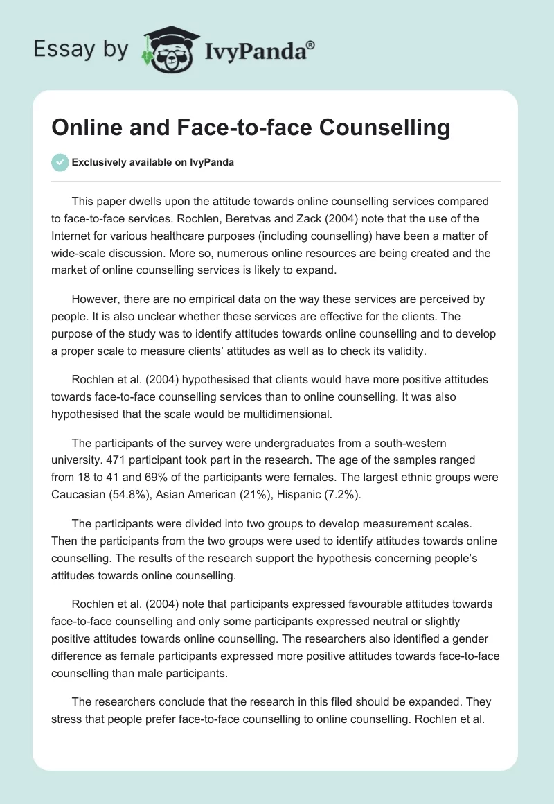 Online and Face-to-face Counselling. Page 1