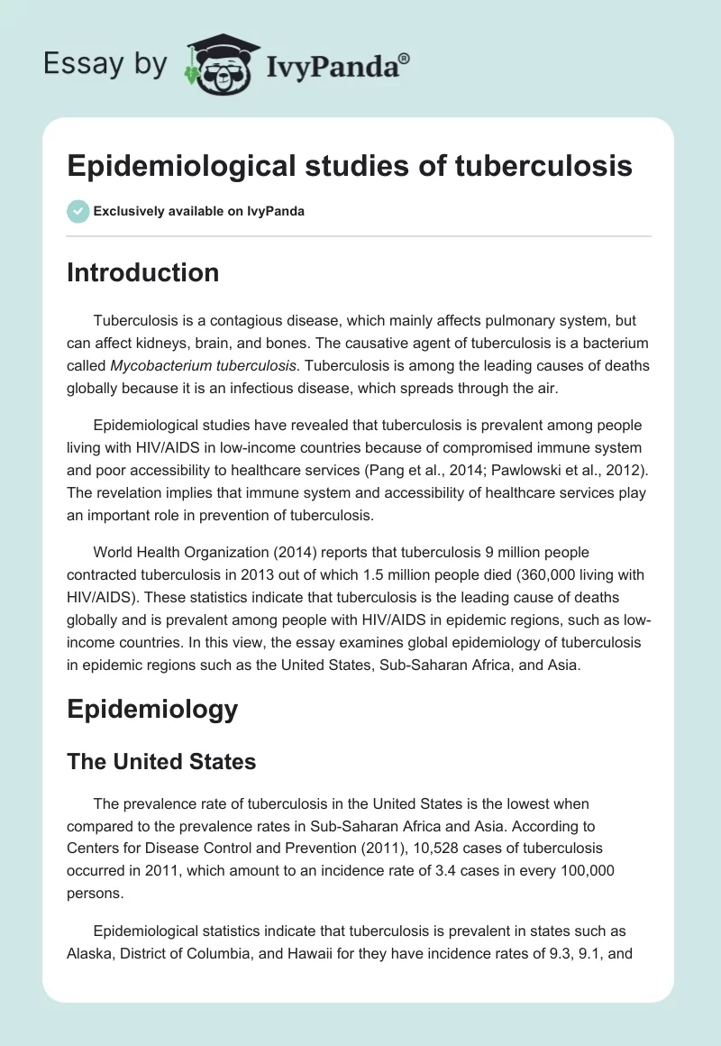 Epidemiological Studies of Tuberculosis. Page 1