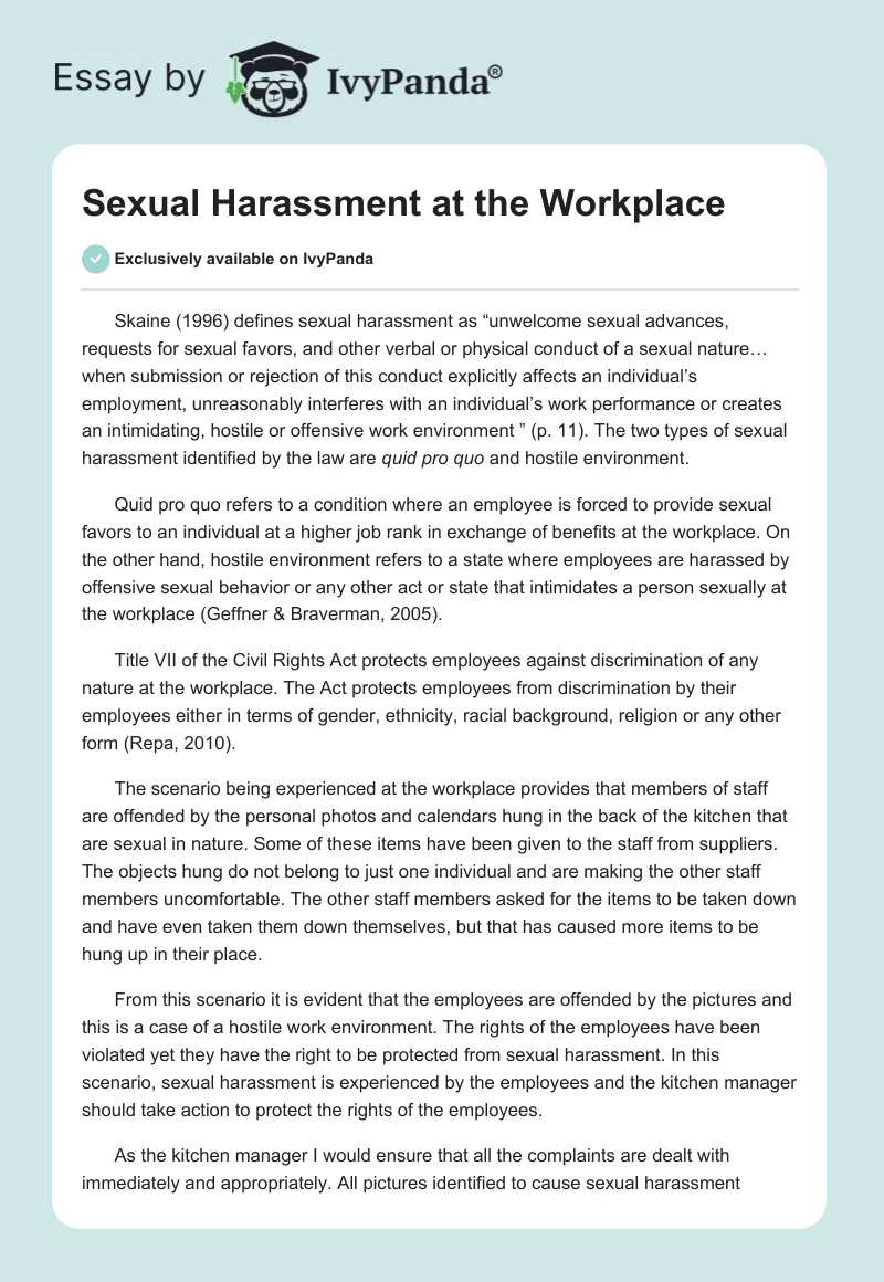 Sexual Harassment at the Workplace. Page 1