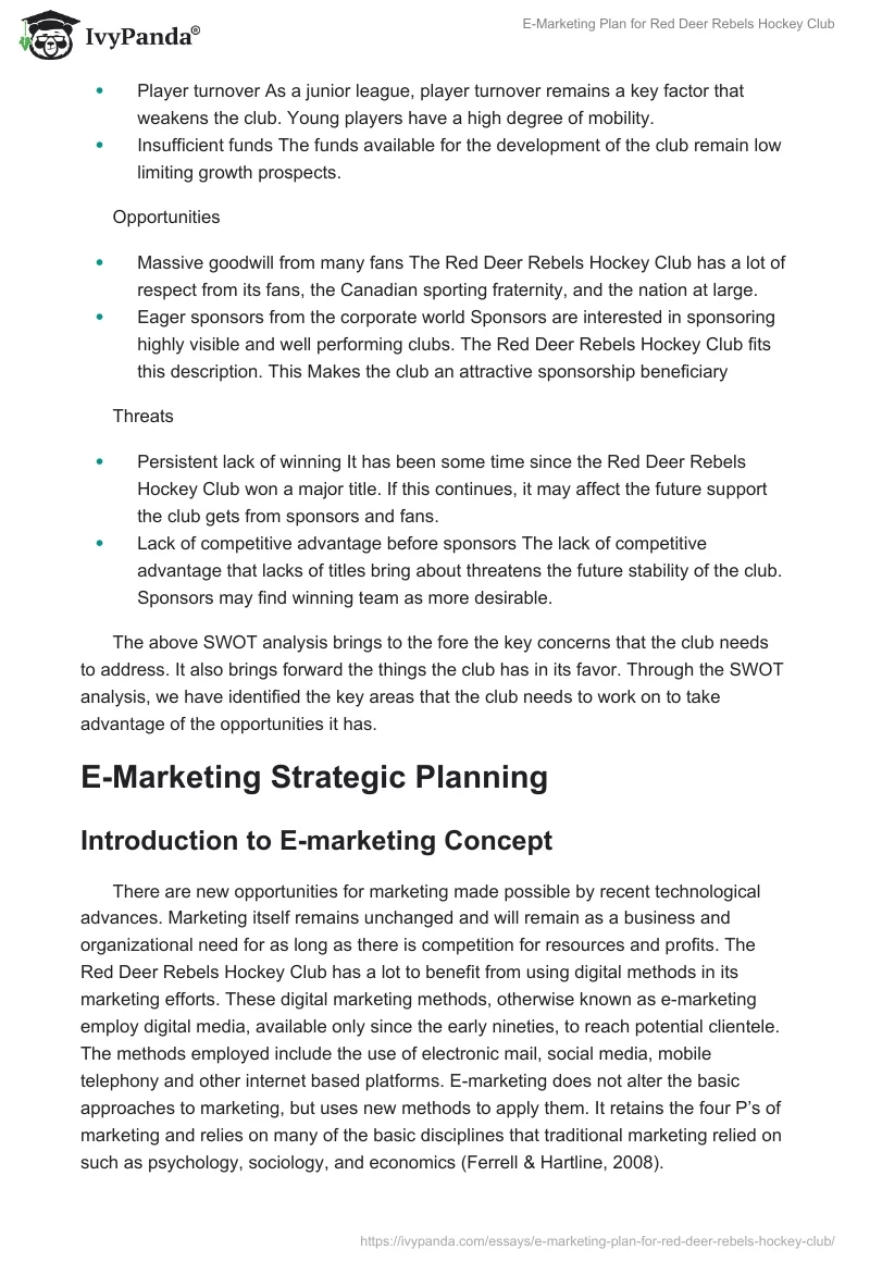 E-Marketing Plan for Red Deer Rebels Hockey Club. Page 3