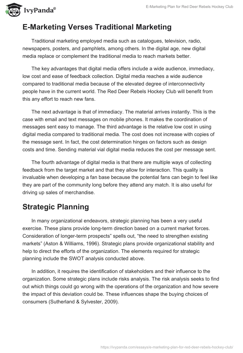 E-Marketing Plan for Red Deer Rebels Hockey Club. Page 4