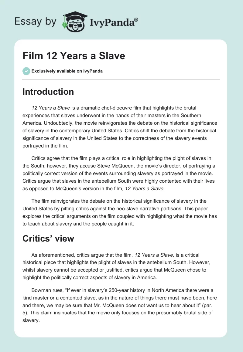Film "12 Years a Slave". Page 1