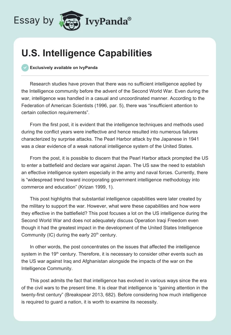 U.S. Intelligence Capabilities. Page 1