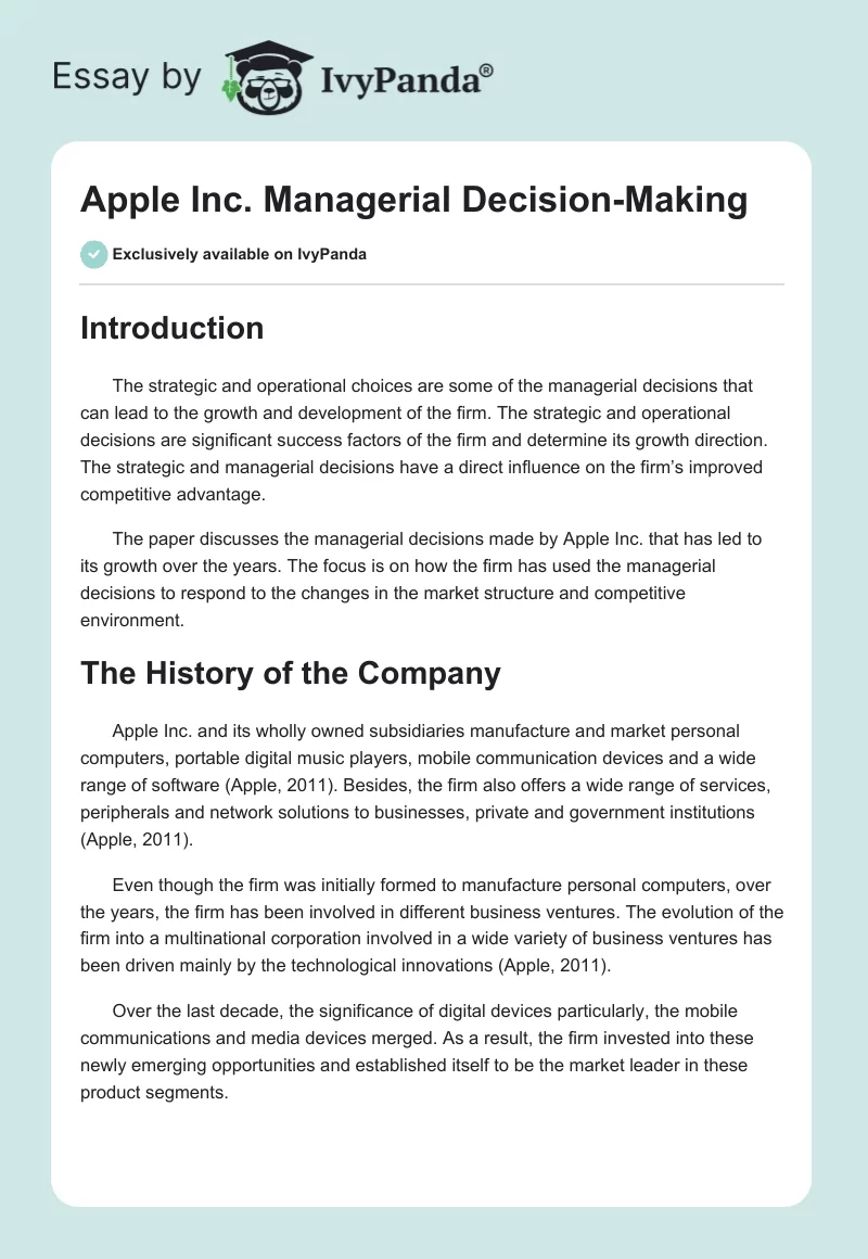 Apple Inc. Managerial Decision-Making. Page 1