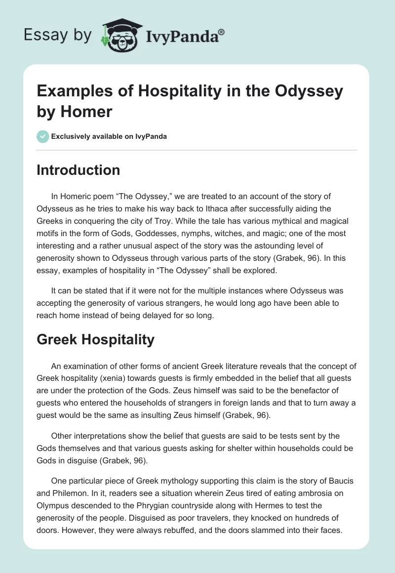 Examples of Hospitality in The Odyssey by Homer. Page 1