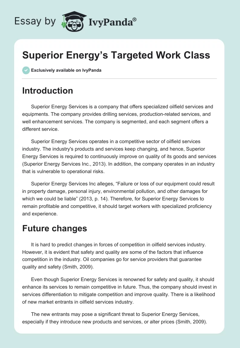 Superior Energy’s Targeted Work Class. Page 1