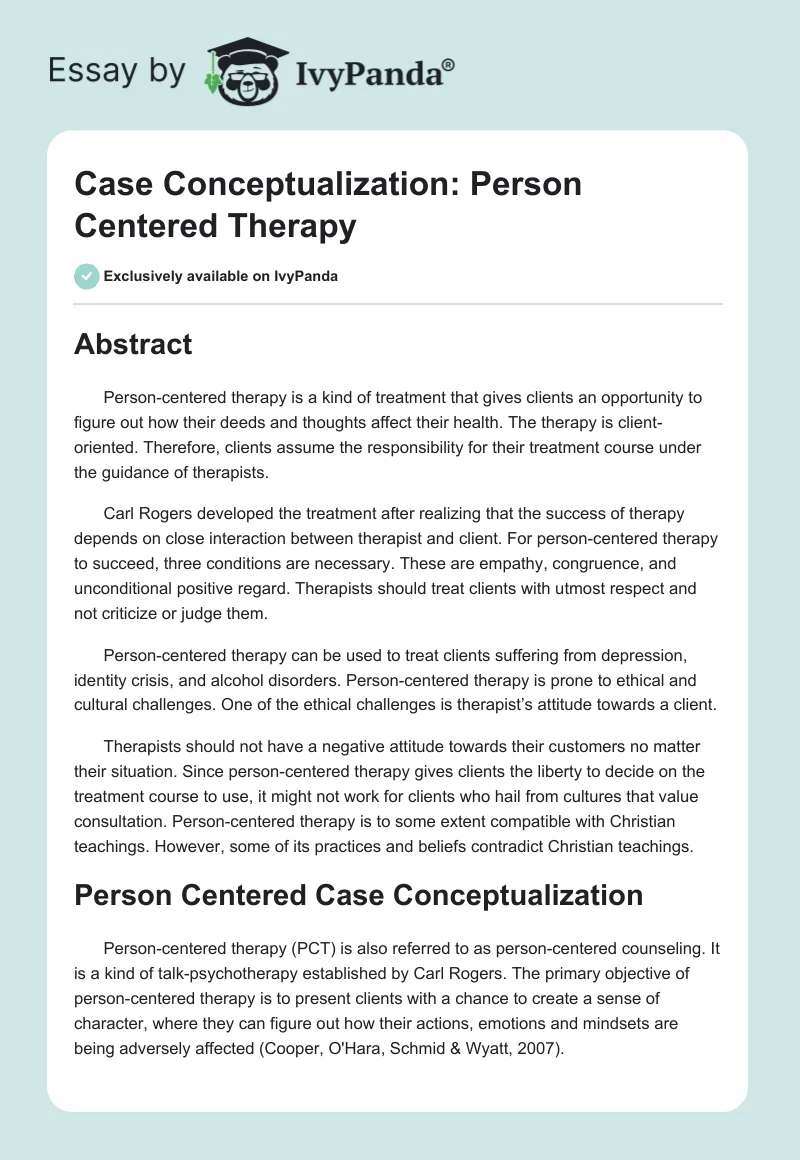 Case Conceptualization: Person Centered Therapy. Page 1