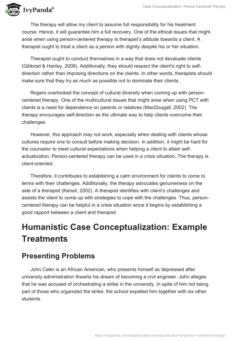 Case Conceptualization: Person Centered Therapy. Page 3