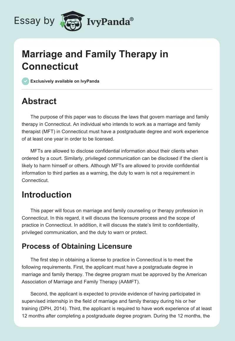 Marriage and Family Therapy in Connecticut. Page 1