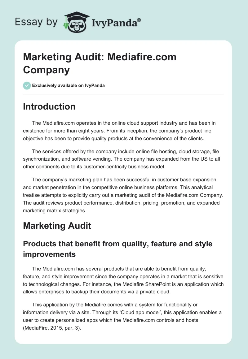 Marketing Audit: Mediafire.com Company. Page 1