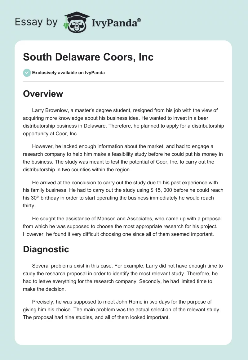 South Delaware Coors, Inc. Page 1