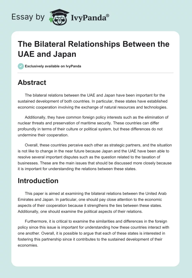 The Bilateral Relationships Between the UAE and Japan. Page 1