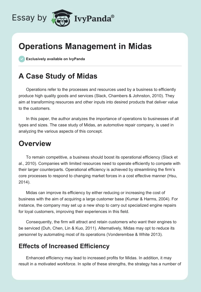 Operations Management in Midas. Page 1