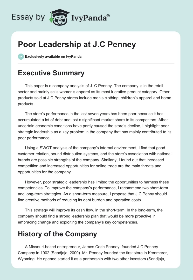 Poor Leadership at J.C Penney. Page 1