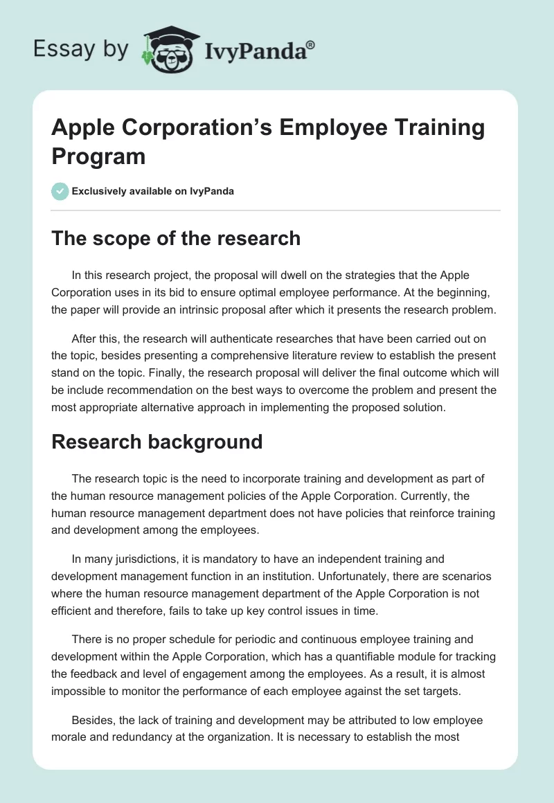 Apple Corporation’s Employee Training Program. Page 1