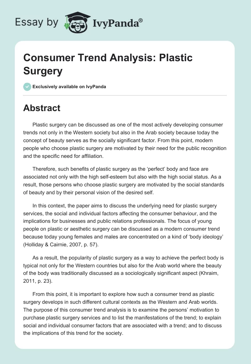 Consumer Trend Analysis: Plastic Surgery. Page 1