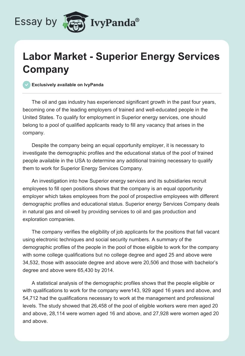 Labor Market - Superior Energy Services Company. Page 1