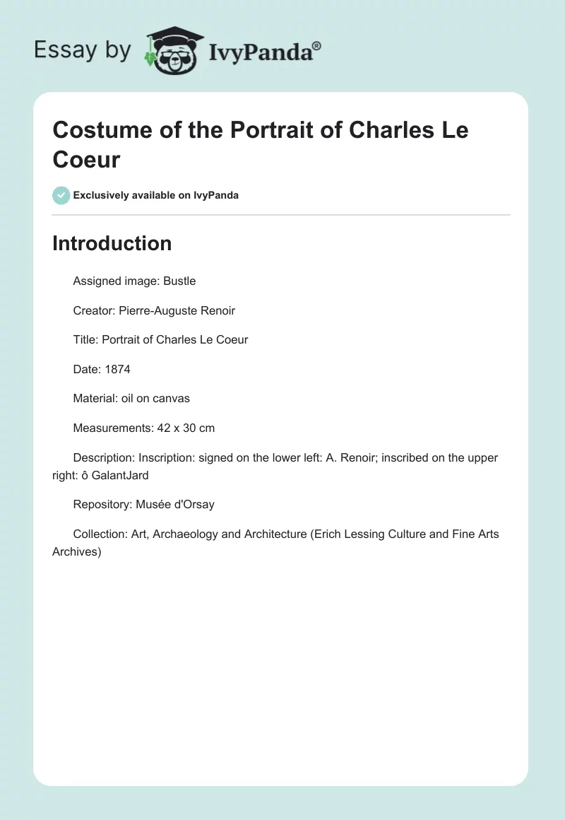 Costume of the Portrait of Charles Le Coeur. Page 1