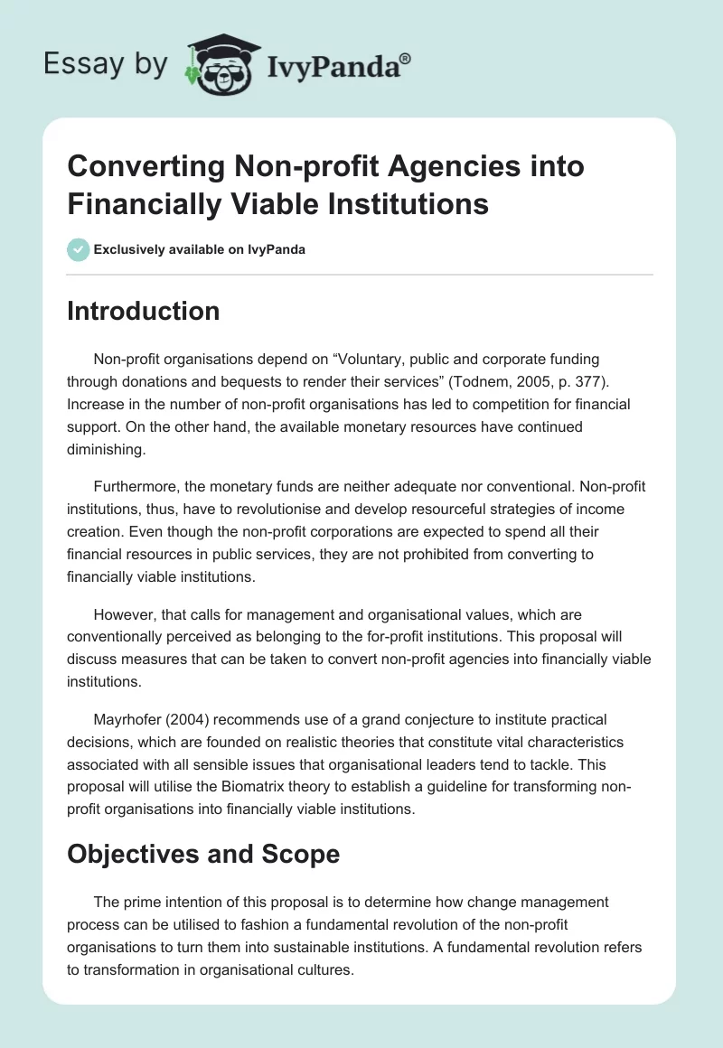 Converting Non-profit Agencies into Financially Viable Institutions. Page 1
