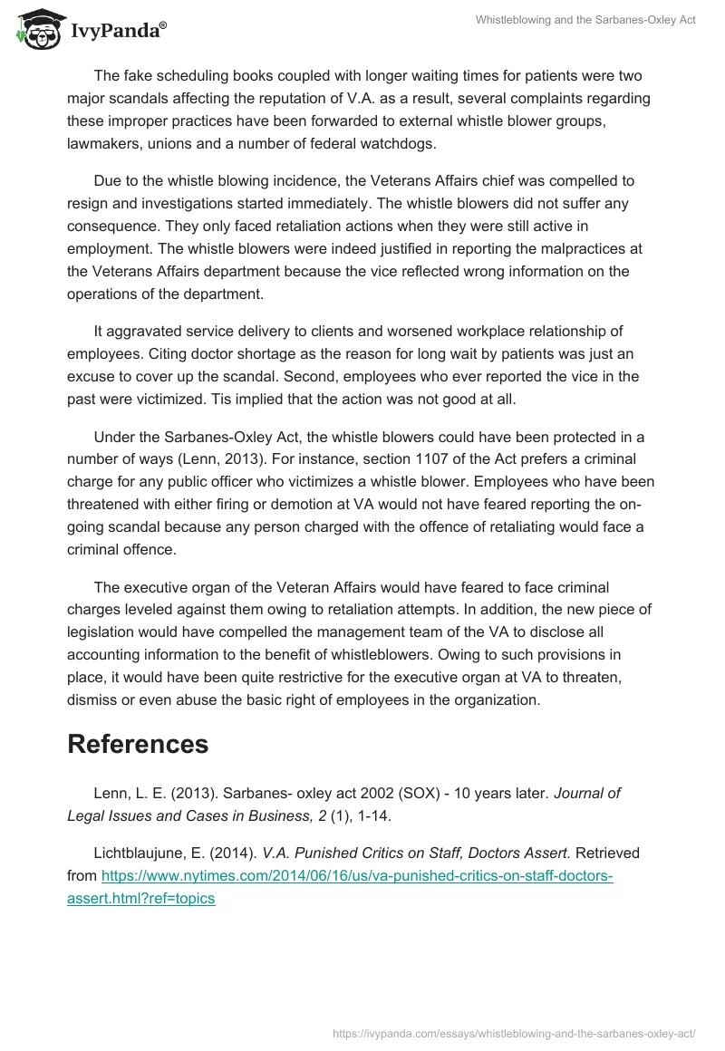 Whistleblowing and the Sarbanes-Oxley Act. Page 2