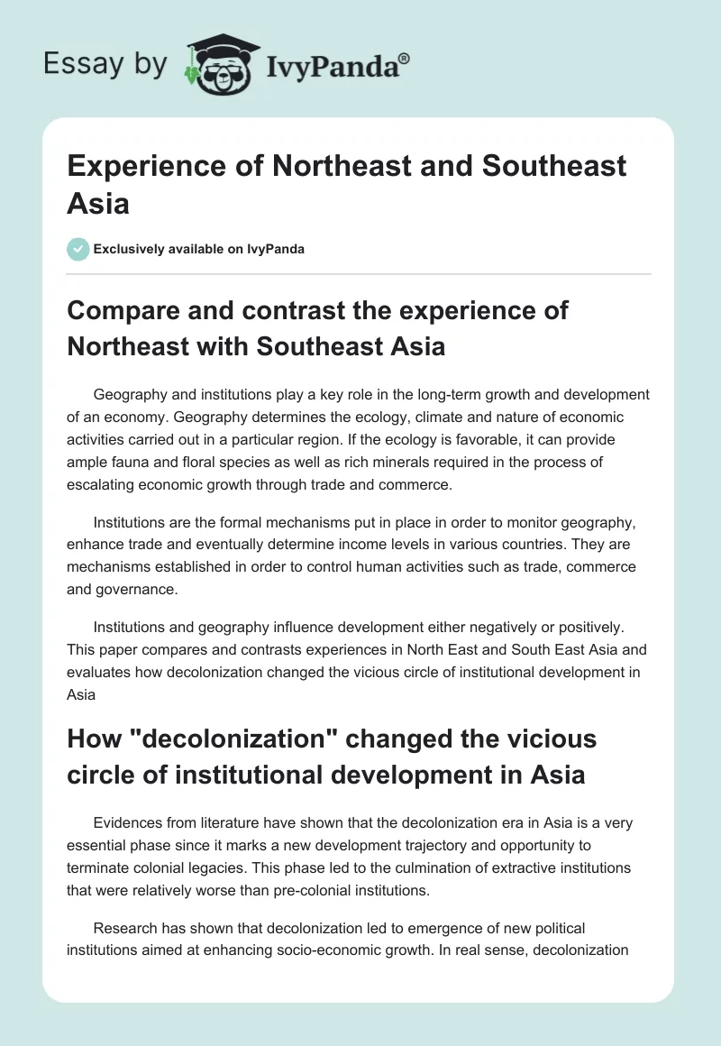 Experience of Northeast and Southeast Asia. Page 1