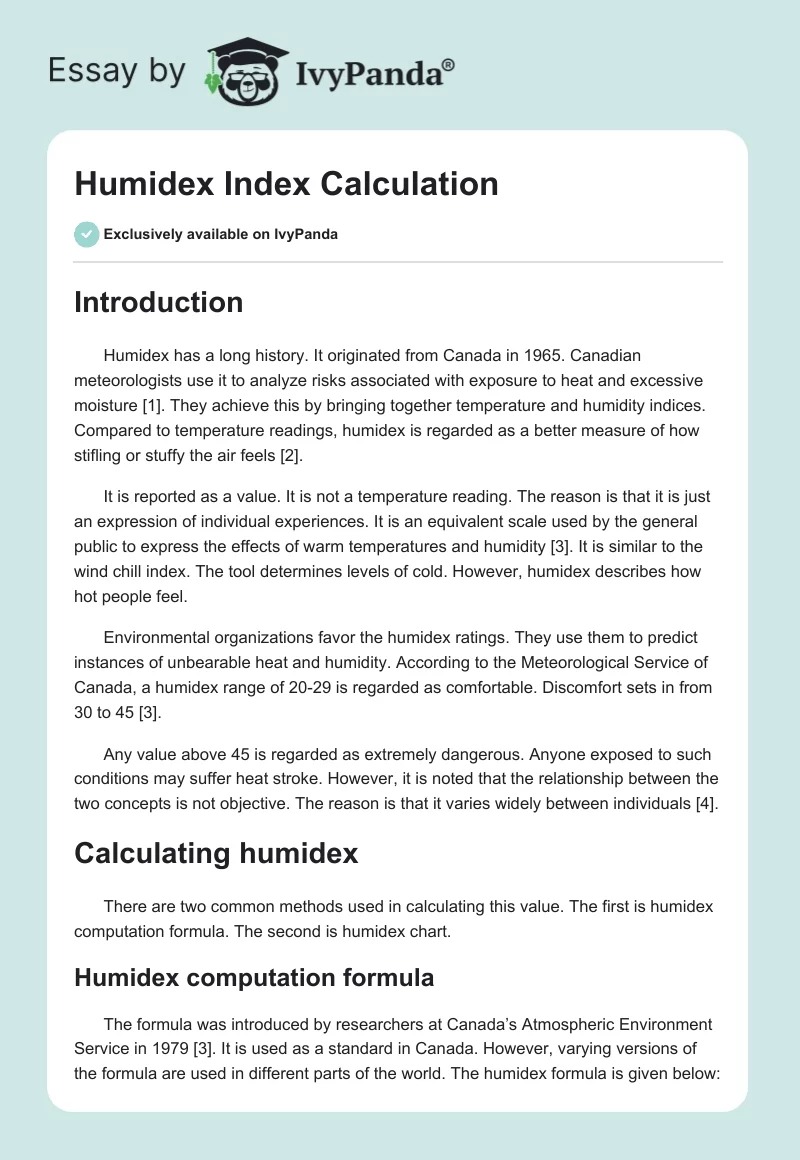 Humidex Index Calculation. Page 1