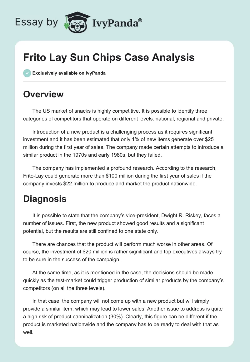 Frito Lay Sun Chips Case Analysis. Page 1