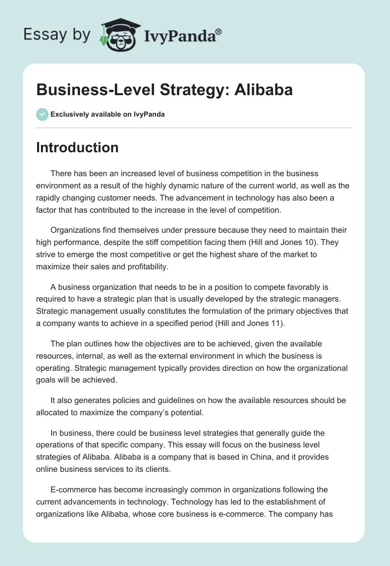 Business-Level Strategy: Alibaba. Page 1
