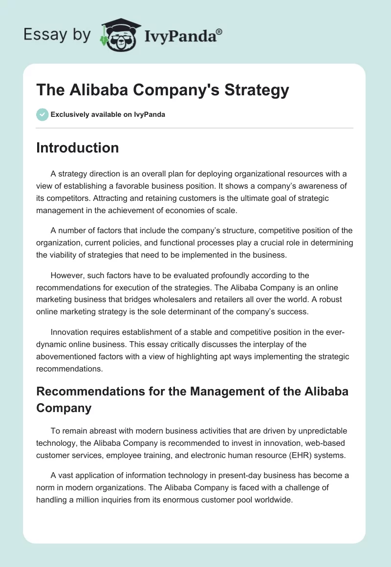 The Alibaba Company's Strategy. Page 1