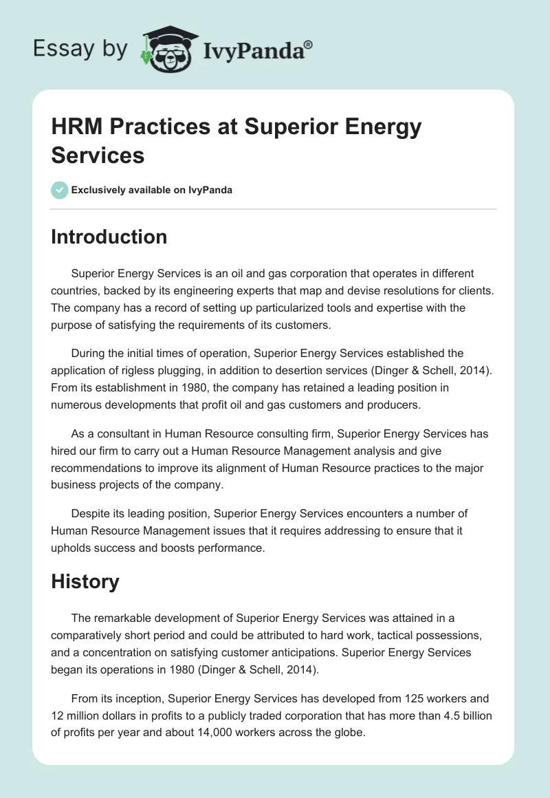 HRM Practices at Superior Energy Services. Page 1