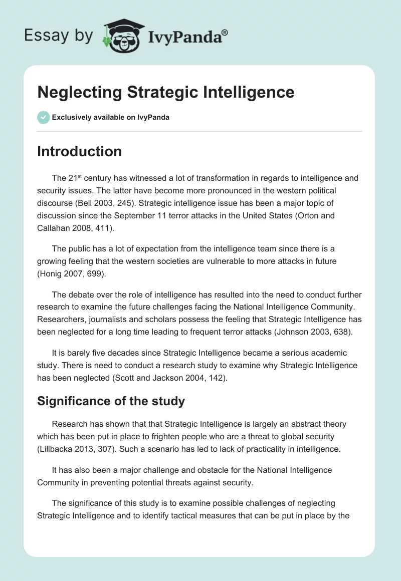 Neglecting Strategic Intelligence. Page 1