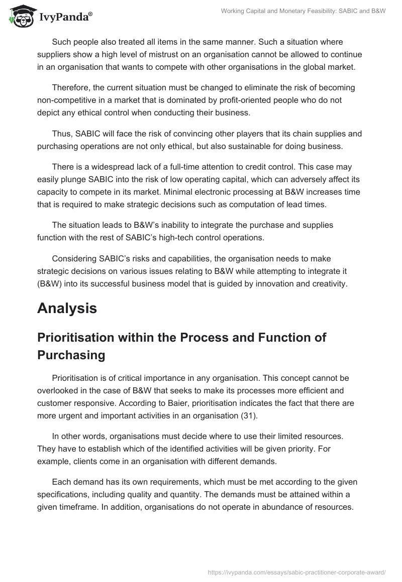 Working Capital and Monetary Feasibility: SABIC and B&W. Page 5