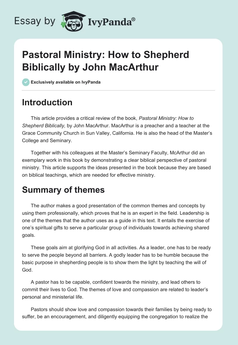 "Pastoral Ministry: How to Shepherd Biblically" by John MacArthur. Page 1