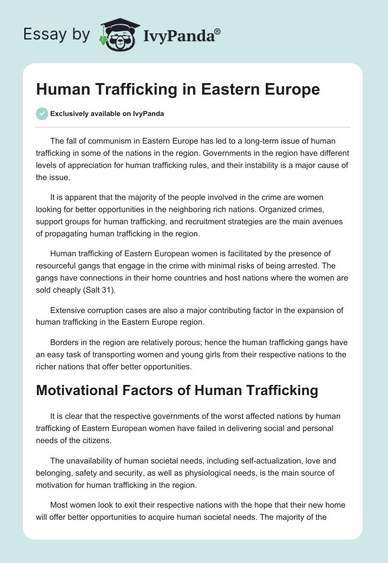 Human Trafficking in Eastern Europe. Page 1