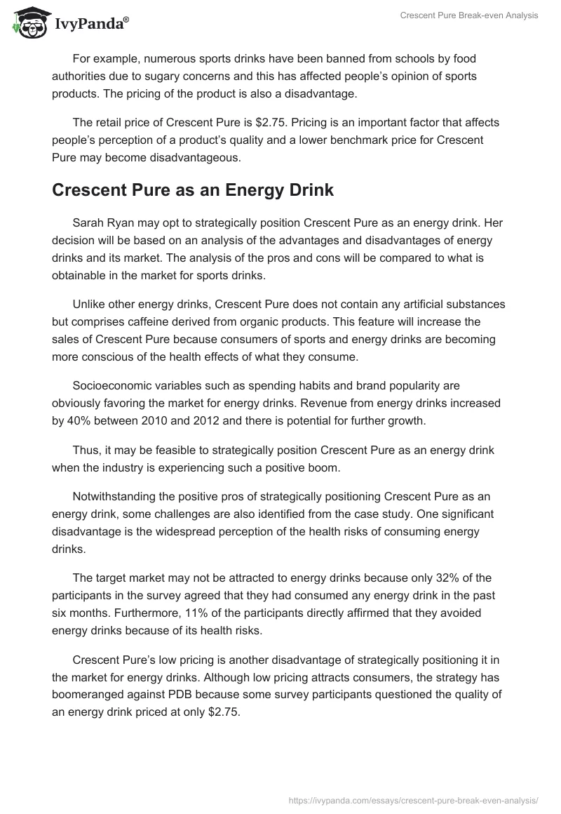 Crescent Pure Break-even Analysis. Page 3